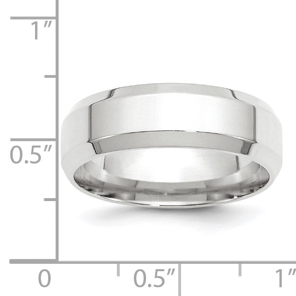 14k White Gold 7mm Beveled Edge Comfort Fit Wedding Band Size 11