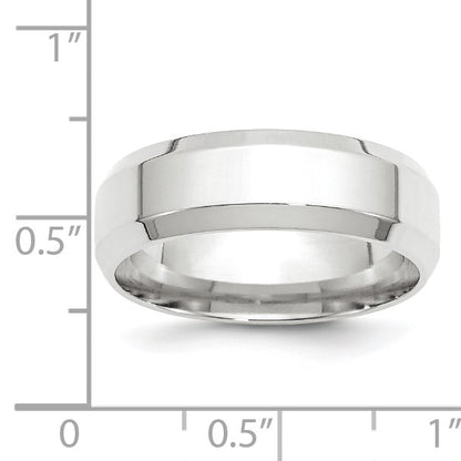 14k White Gold 7mm Beveled Edge Comfort Fit Wedding Band Size 8.5