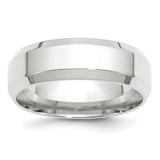 14k White Gold 7mm Beveled Edge Comfort Fit Wedding Band Size 9