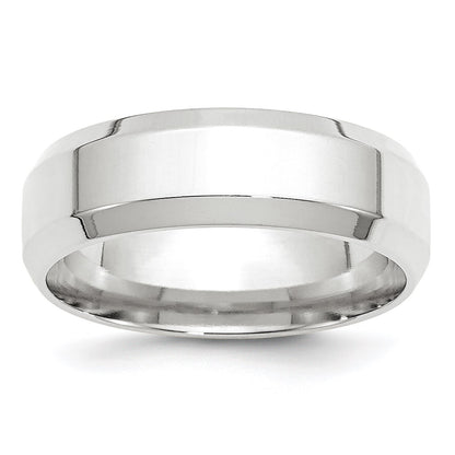 14k White Gold 7mm Beveled Edge Comfort Fit Wedding Band Size 9.5
