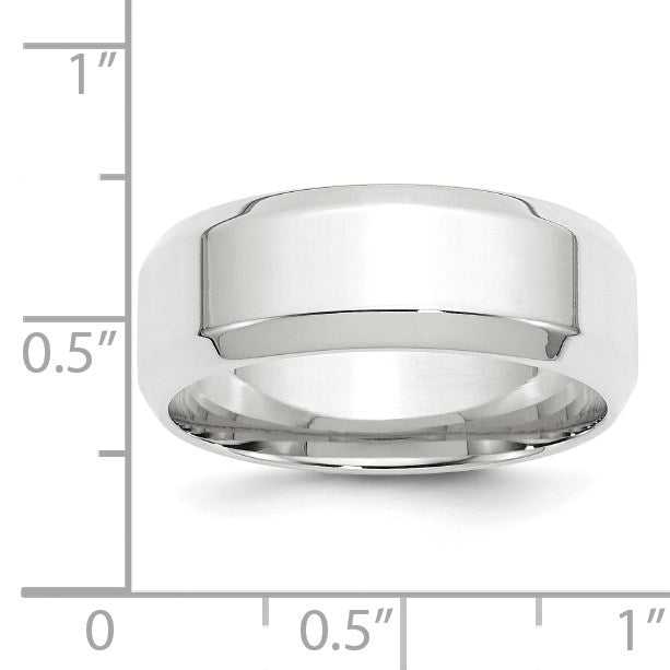 14k White Gold 8mm Beveled Edge Comfort Fit Wedding Band Size 9