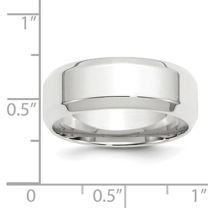 14k White Gold 8mm Beveled Edge Comfort Fit Wedding Band Size 9