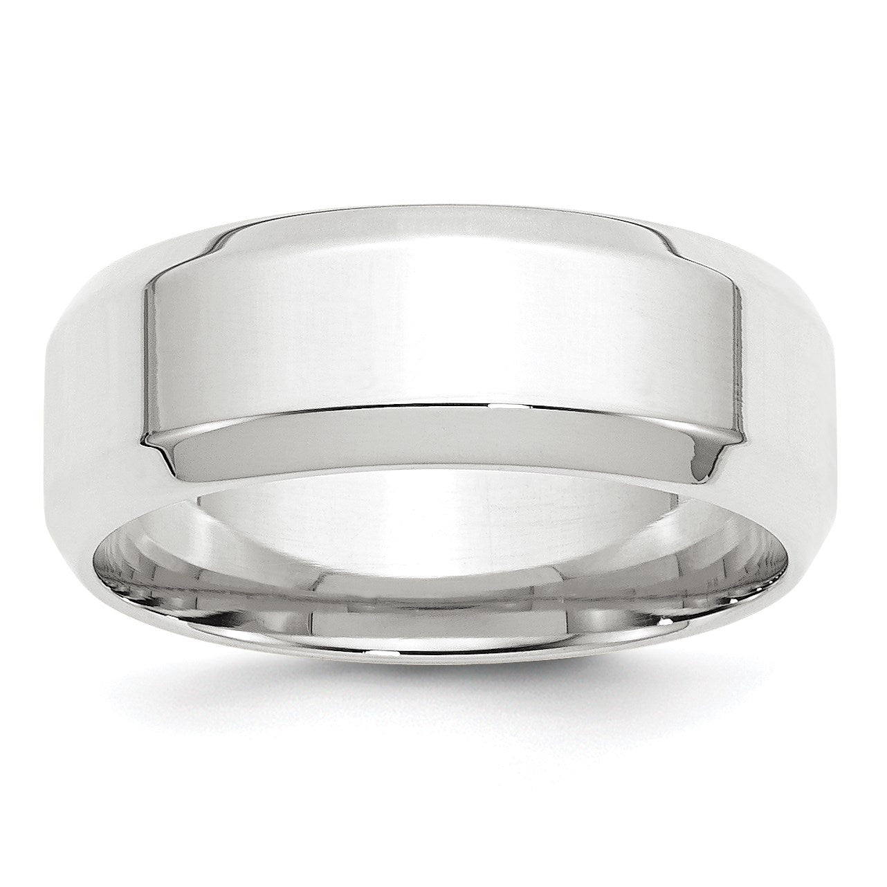 14k White Gold 8mm Beveled Edge Comfort Fit Wedding Band Size 13