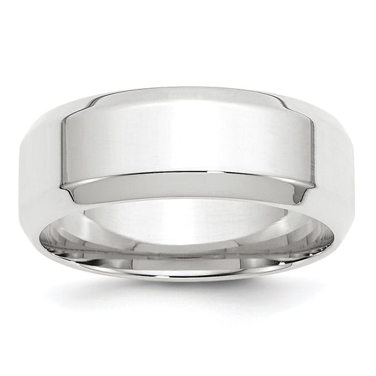 14k White Gold 8mm Beveled Edge Comfort Fit Wedding Band Size 9.5