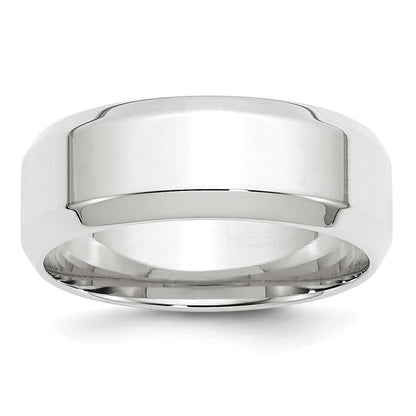 14k White Gold 8mm Beveled Edge Comfort Fit Wedding Band Size 11