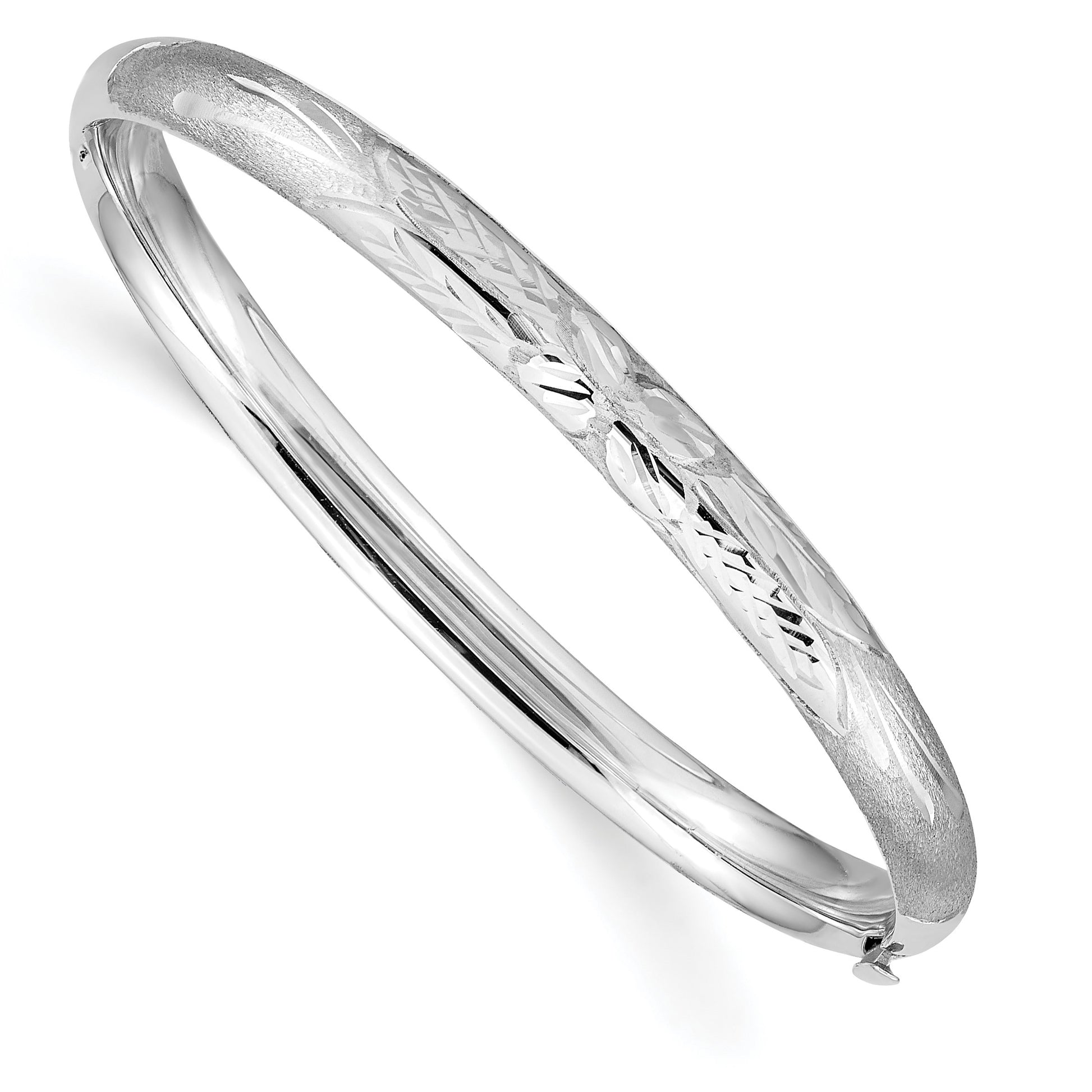 14k 3/16 White Gold Florentine 5mm Hinged Baby Bangle