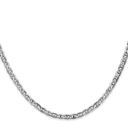 14K White Gold 24 inch 3mm Concave Anchor with Lobster Clasp Chain