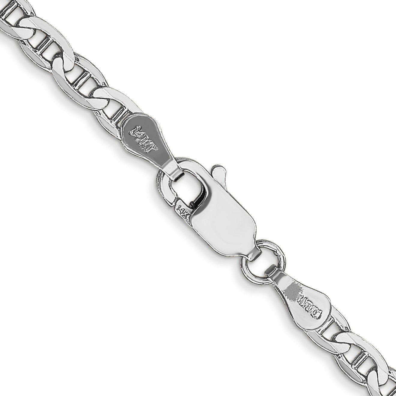 14K White Gold 24 inch 3mm Concave Anchor with Lobster Clasp Chain