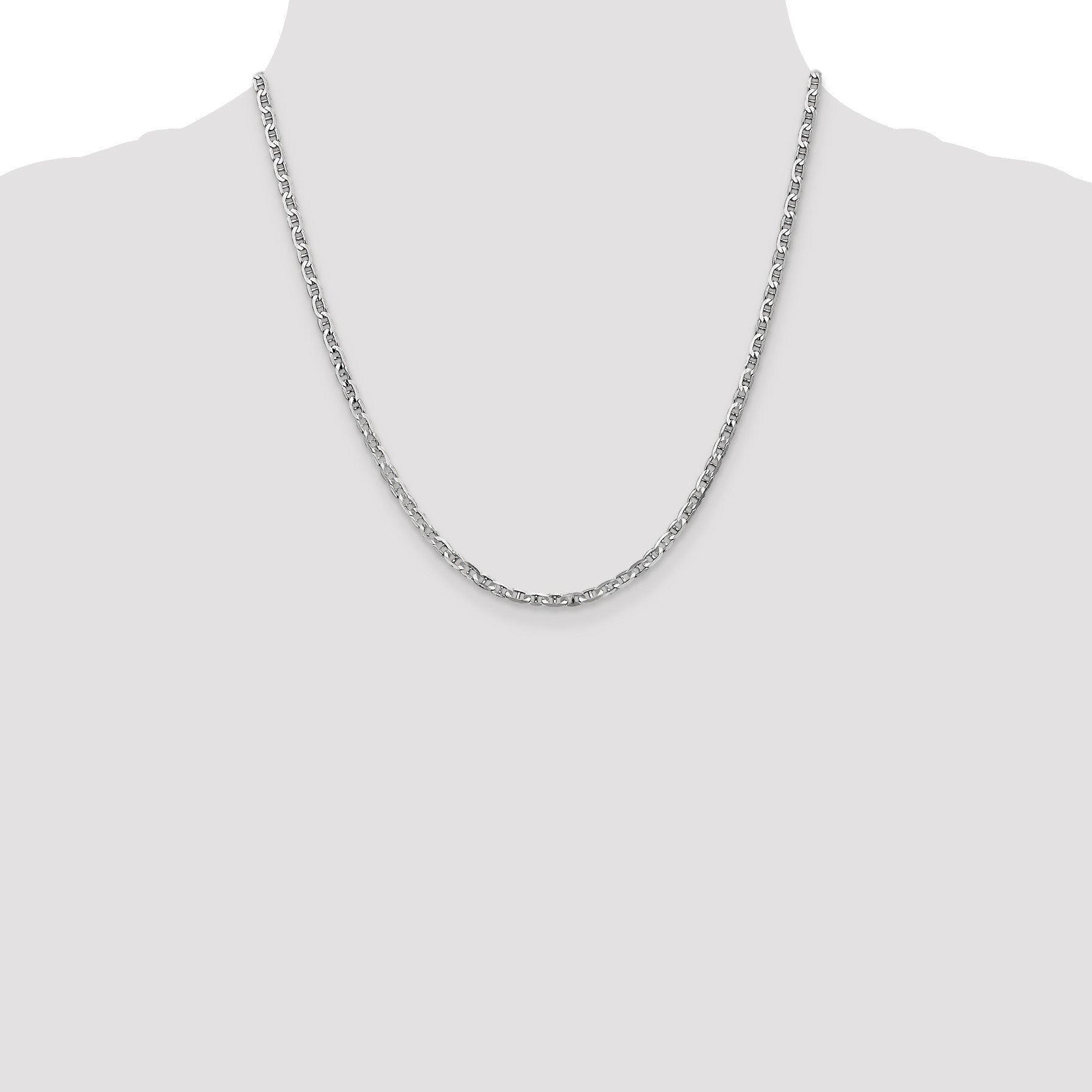 14K White Gold 20 inch 3mm Concave Anchor with Lobster Clasp Chain