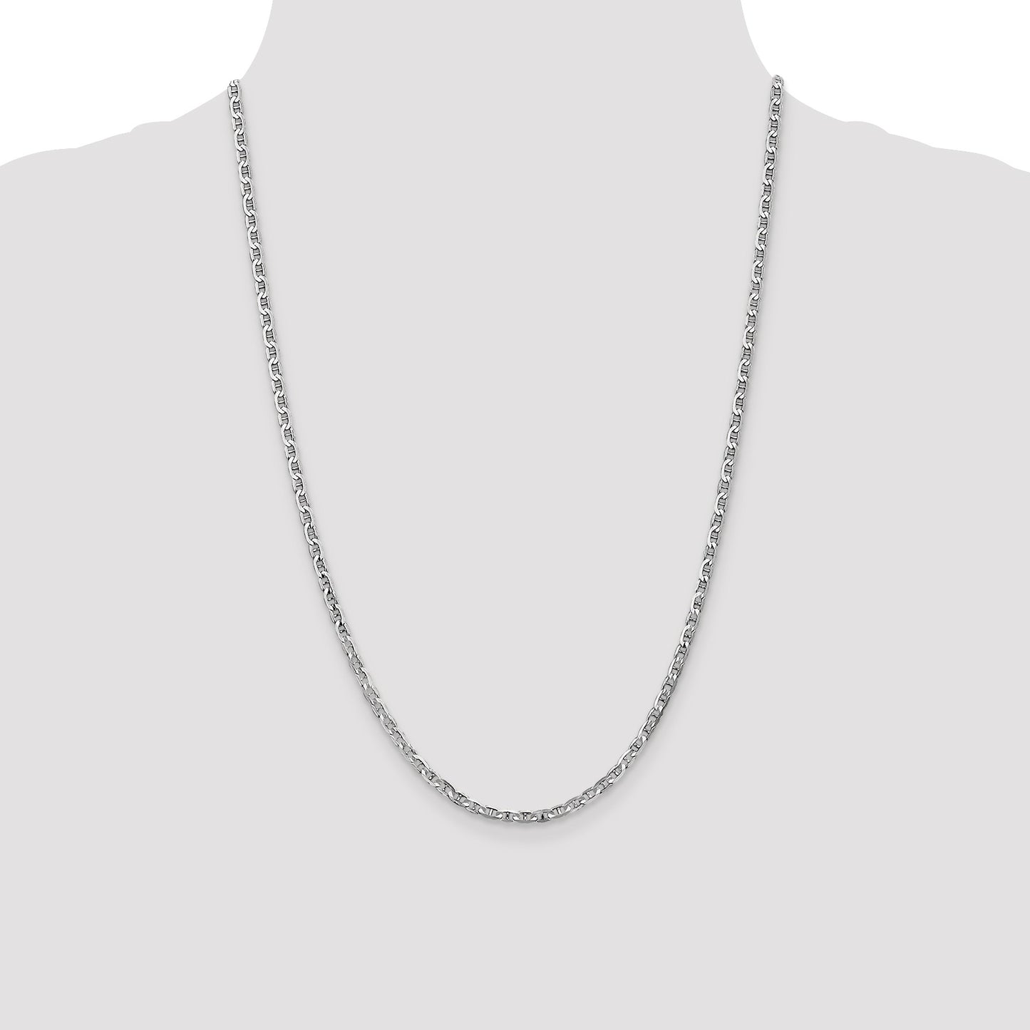 14K White Gold 24 inch 3mm Concave Anchor with Lobster Clasp Chain