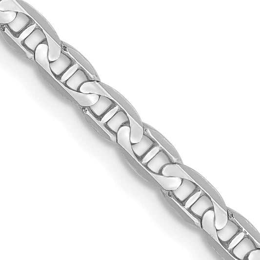 14K White Gold 18 inch 3mm Concave Anchor with Lobster Clasp Chain