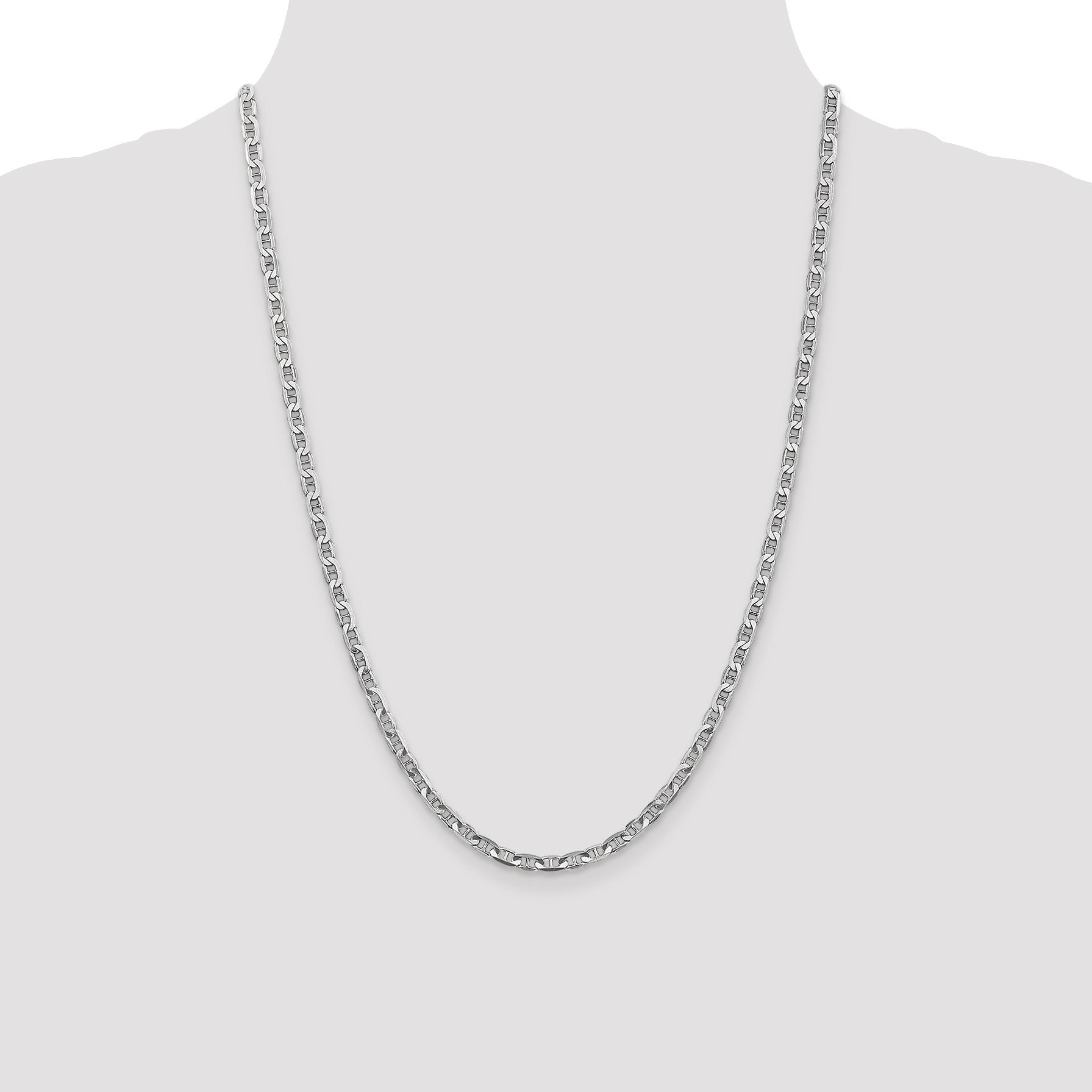 14K White Gold 24 inch 3.75mm Concave Anchor with Lobster Clasp Chain