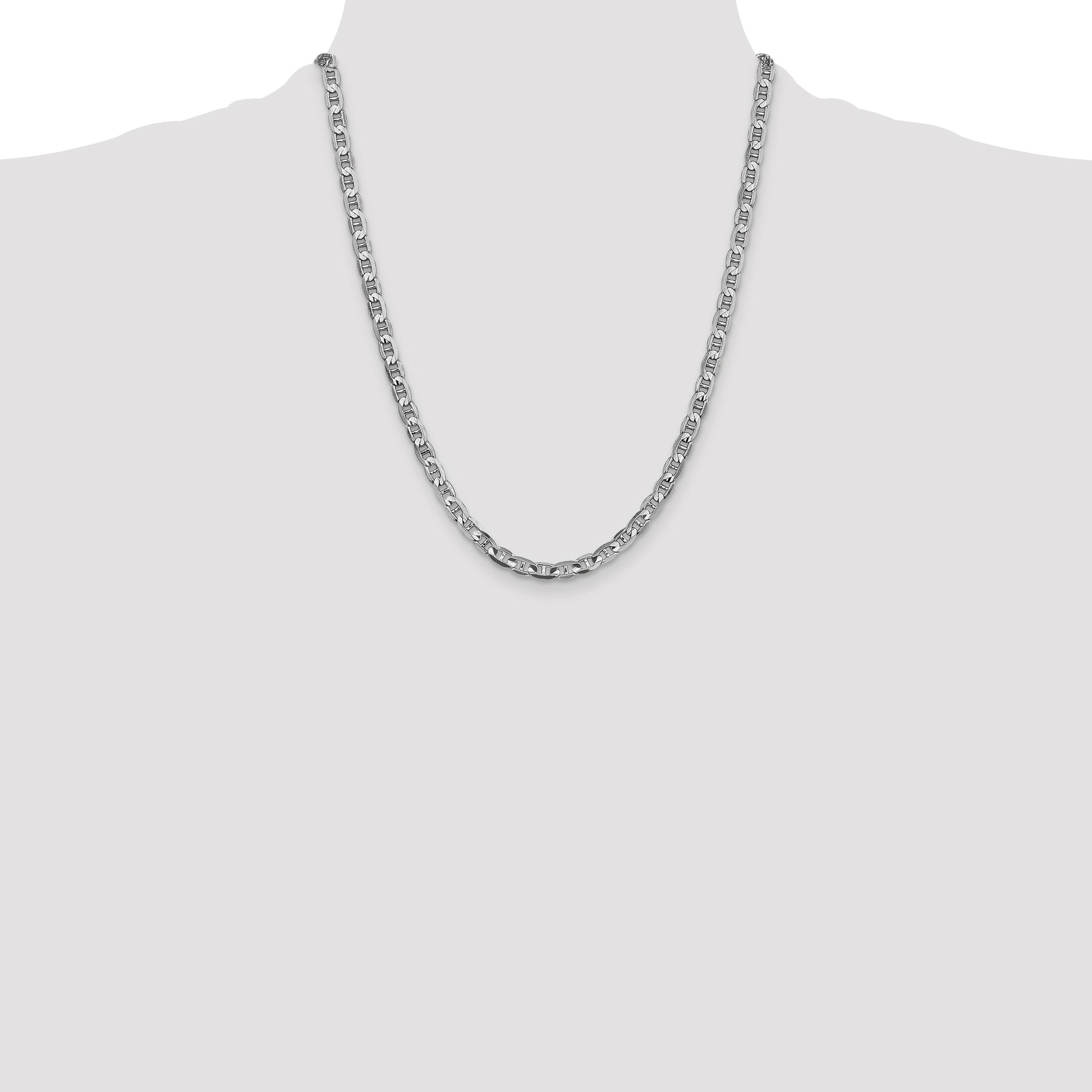 14K White Gold 22 inch 4.5mm Concave Anchor with Lobster Clasp Chain