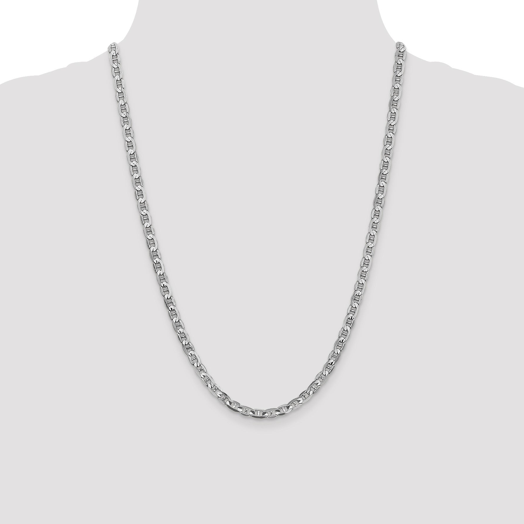 14K White Gold 24 inch 4.5mm Concave Anchor with Lobster Clasp Chain