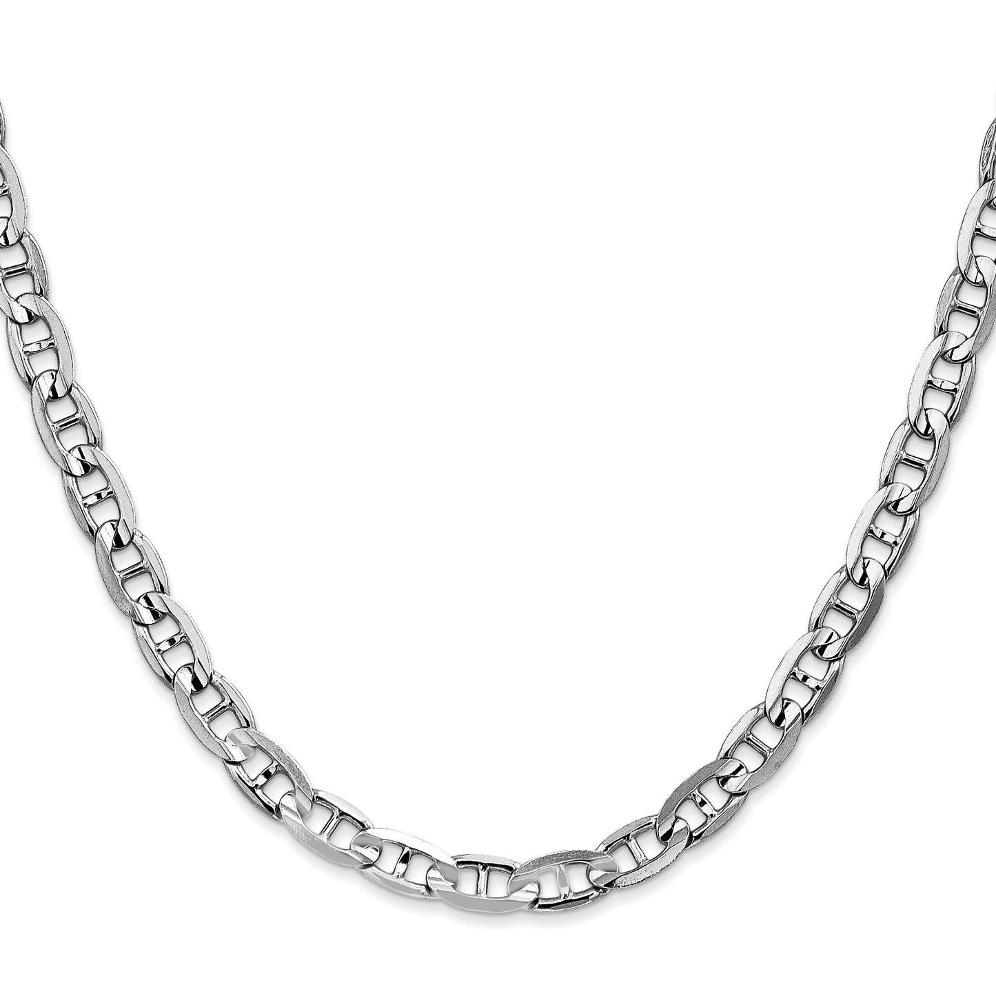 14K White Gold 24 inch 5.25mm Concave Anchor with Lobster Clasp Chain