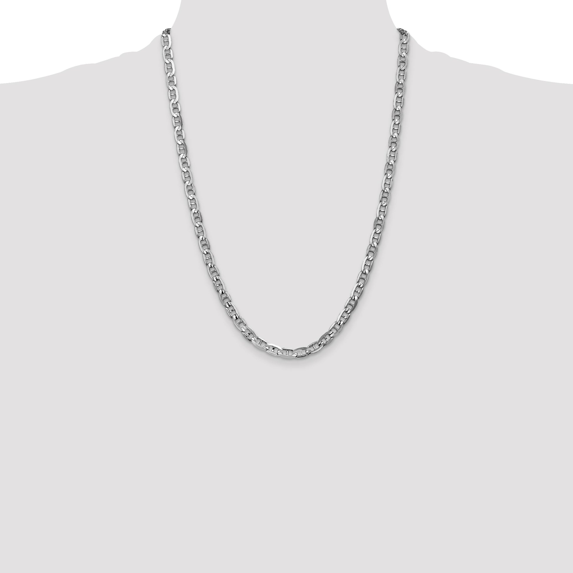 14K White Gold 24 inch 5.25mm Concave Anchor with Lobster Clasp Chain