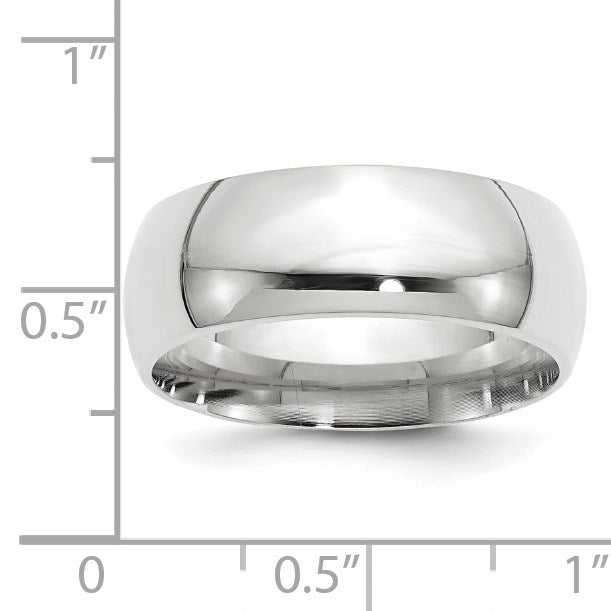 14k White Gold 8mm Standard Weight Comfort Fit Wedding Band Size 10.5