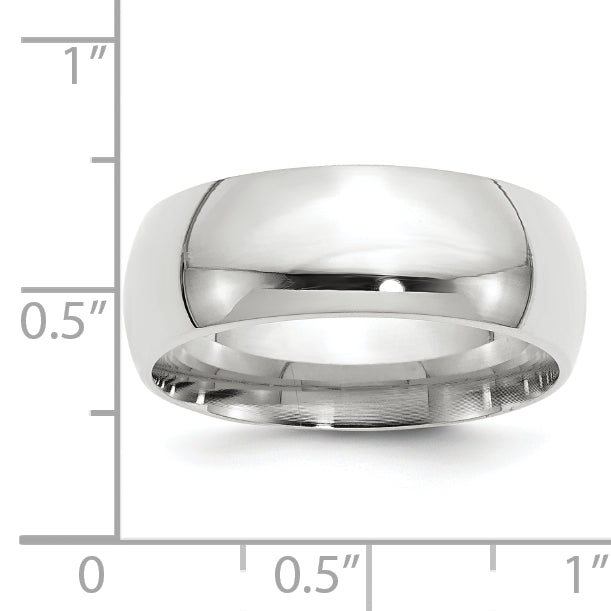 14k White Gold 8mm Standard Weight Comfort Fit Wedding Band Size 9.5