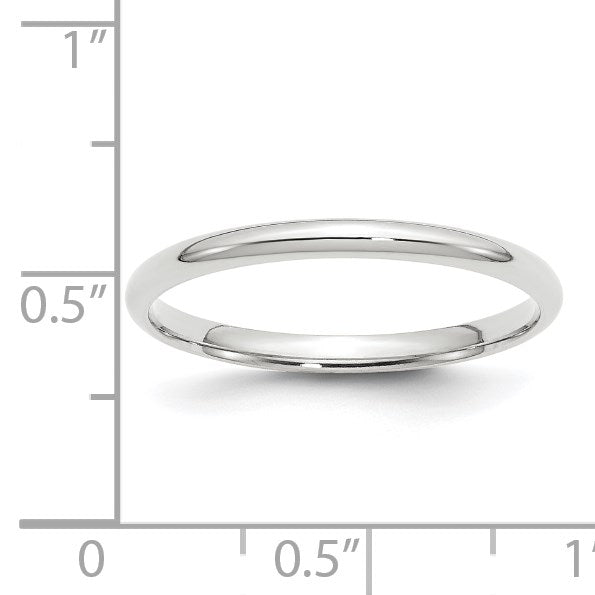 14k White Gold 2mm Lightweight Comfort Fit Wedding Band Size 10