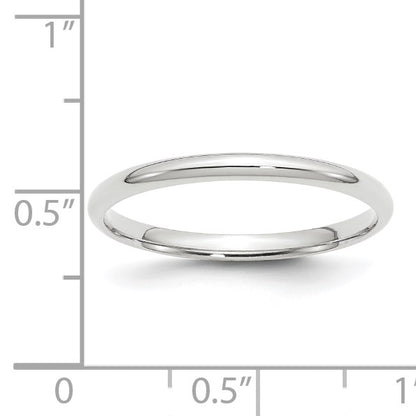 14k White Gold 2mm Lightweight Comfort Fit Wedding Band Size 9