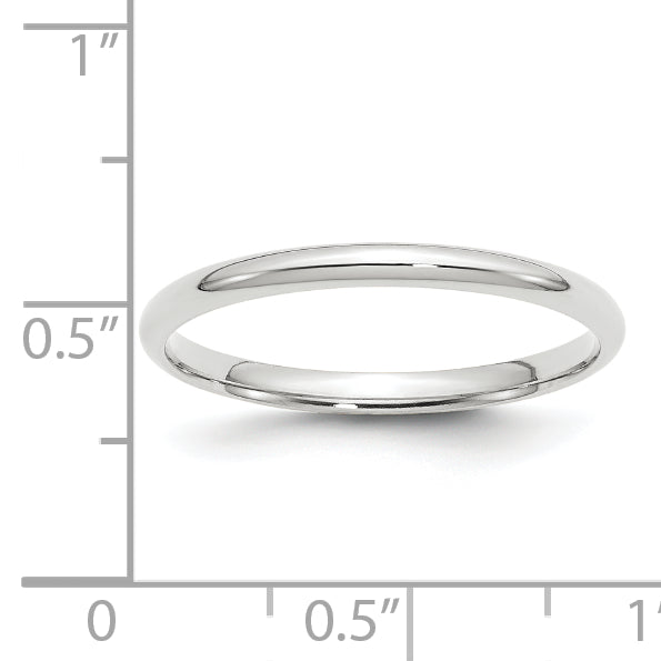 14k White Gold 2mm Lightweight Comfort Fit Wedding Band Size 7.5