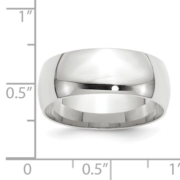14k White Gold 8mm Lightweight Comfort Fit Wedding Band Size 11.5