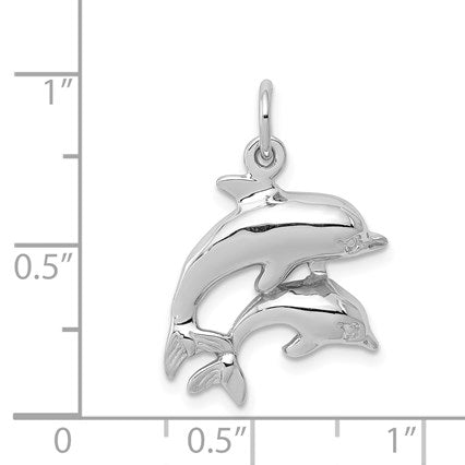 14k White Gold Dolphin Pair Charm