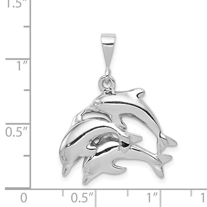 14k White Gold Polished Three Dolphin Charm