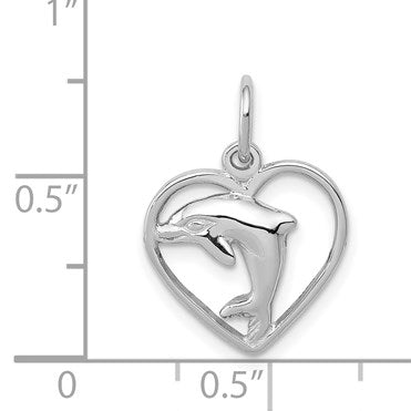14k White Gold Dolphin in Heart Charm