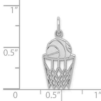 14k White Gold Basketball in Net Charm
