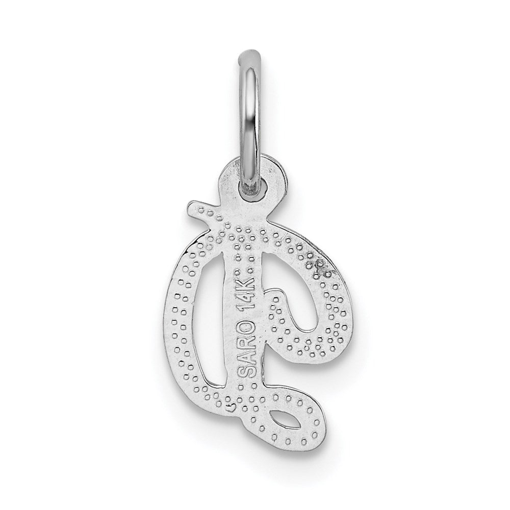 14KW White Gold Casted Script Letter D Initial Charm