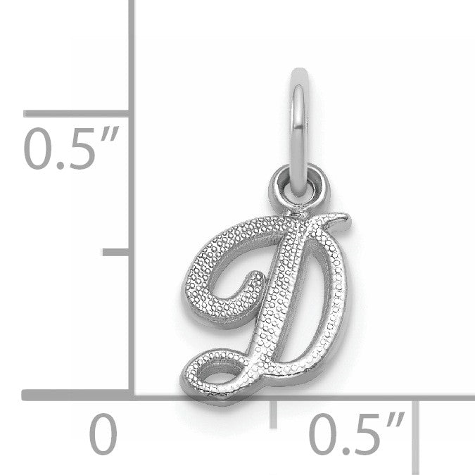 14KW White Gold Casted Script Letter D Initial Charm
