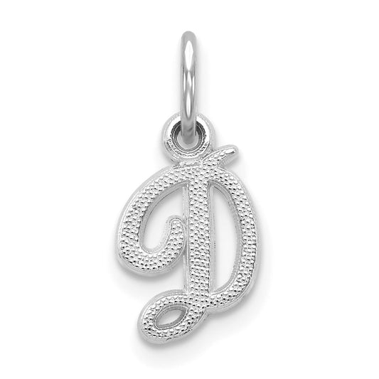 14KW White Gold Casted Script Letter D Initial Charm