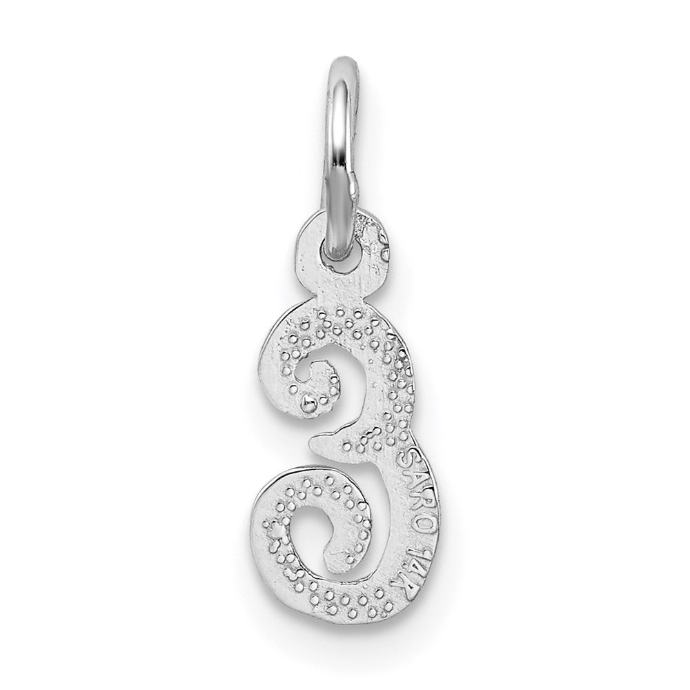 14KW White Gold Casted Script Letter E Initial Charm