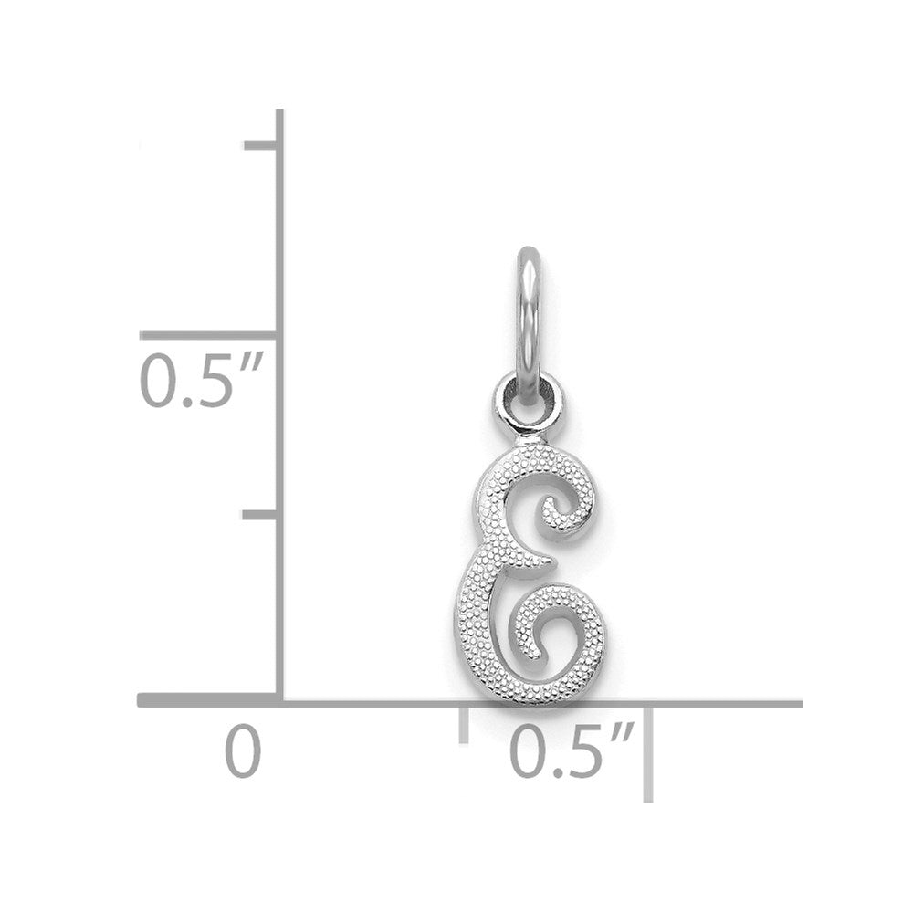 14KW White Gold Casted Script Letter E Initial Charm