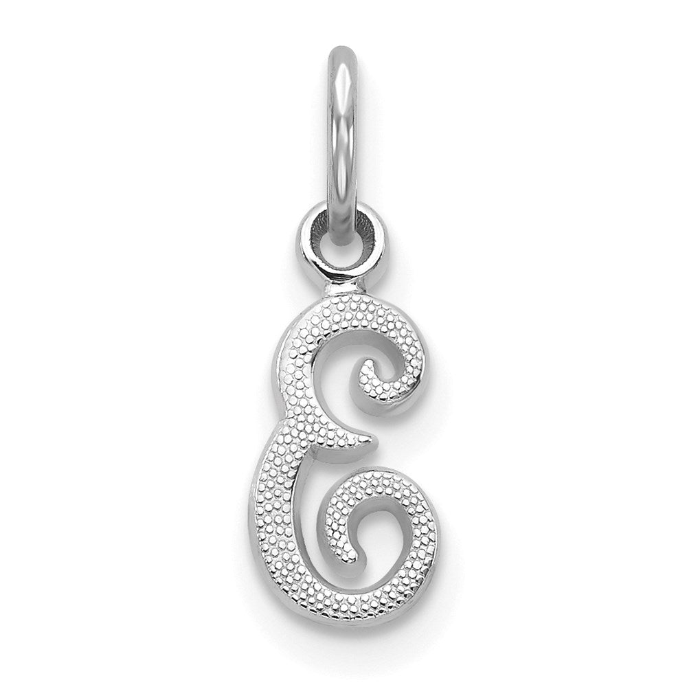 14KW White Gold Casted Script Letter E Initial Charm