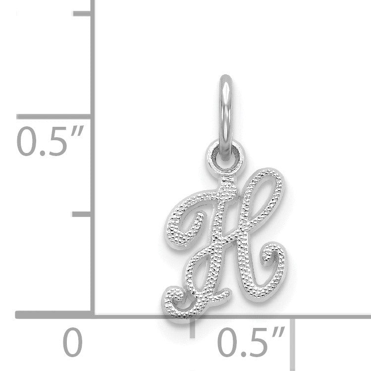 14KW White Gold Casted Script Letter H Initial Charm