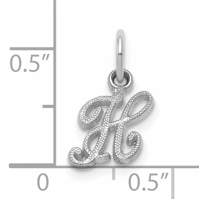 14KW White Gold Casted Script Letter H Initial Charm