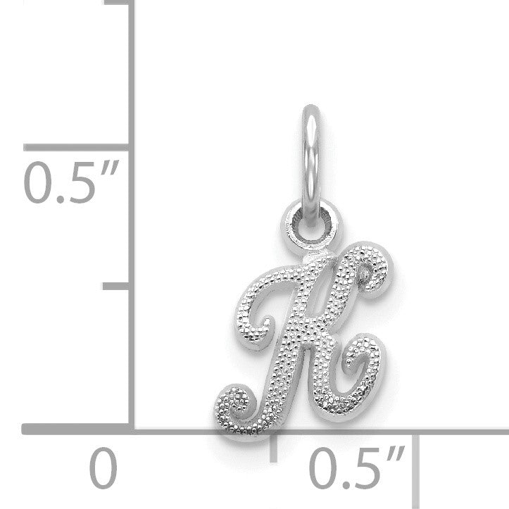 14KW White Gold Casted Script Letter K Initial Charm