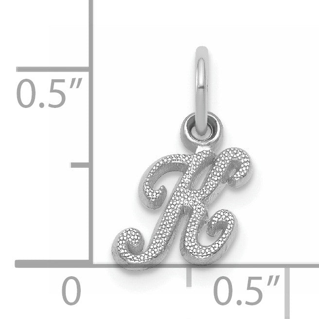 14KW White Gold Casted Script Letter K Initial Charm