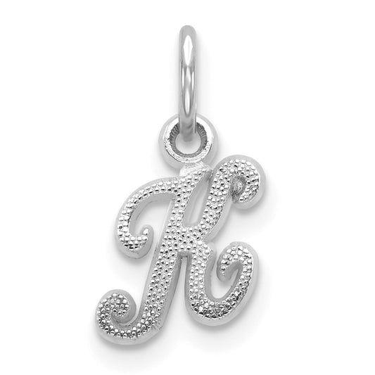 14KW White Gold Casted Script Letter K Initial Charm