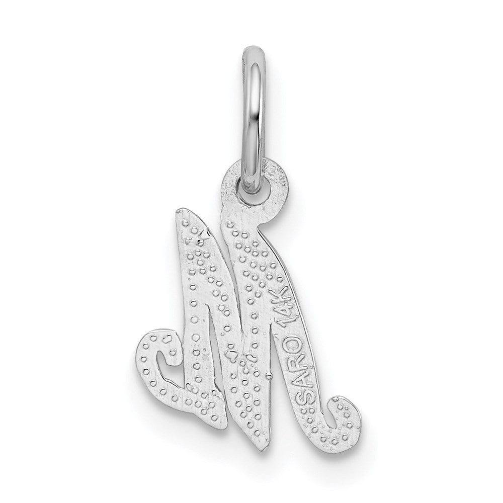 14KW White Gold Casted Script Letter M Initial Charm