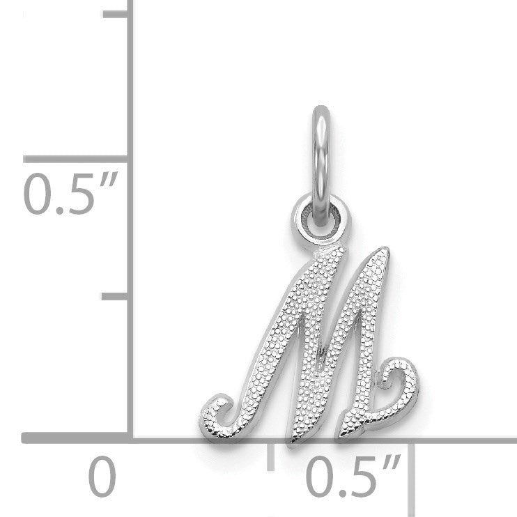 14KW White Gold Casted Script Letter M Initial Charm