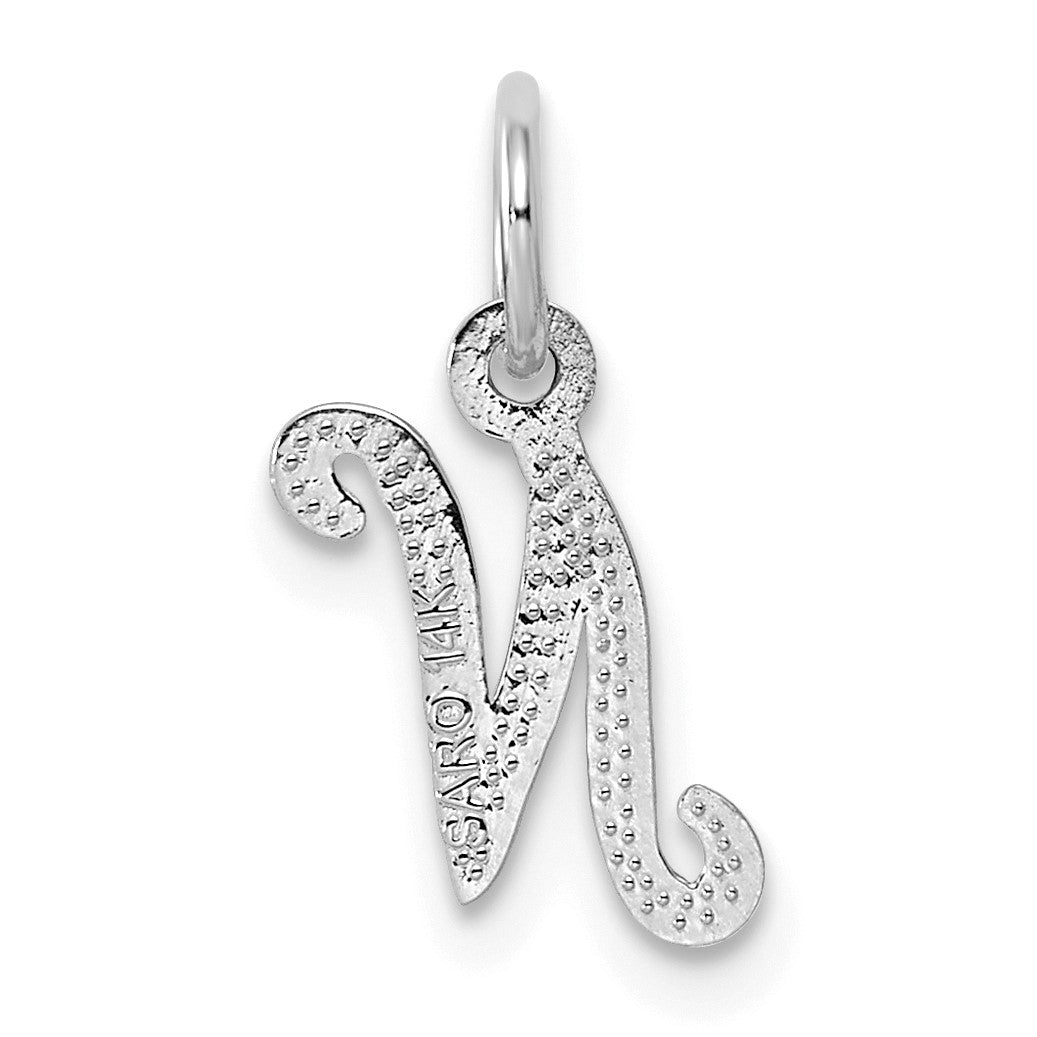 14KW White Gold Casted Script Letter N Initial Charm