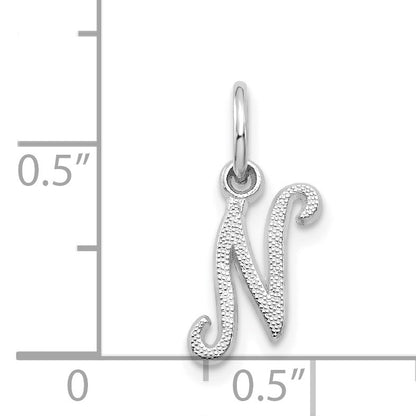 14KW White Gold Casted Script Letter N Initial Charm