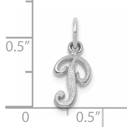 14KW White Gold Casted Script Letter P Initial Charm