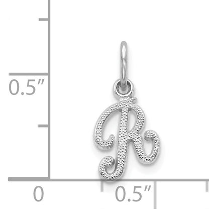 14KW White Gold Casted Script Letter R Initial Charm