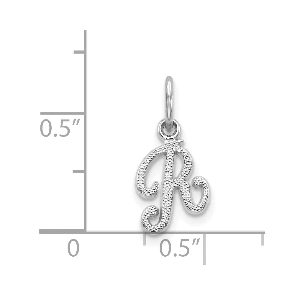 14KW White Gold Casted Script Letter R Initial Charm