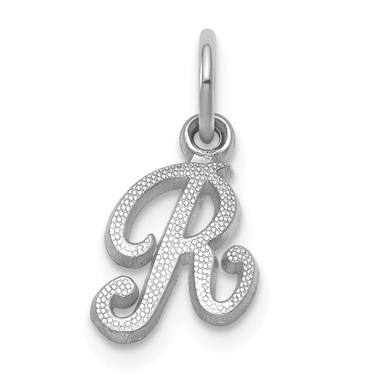 14KW White Gold Casted Script Letter R Initial Charm