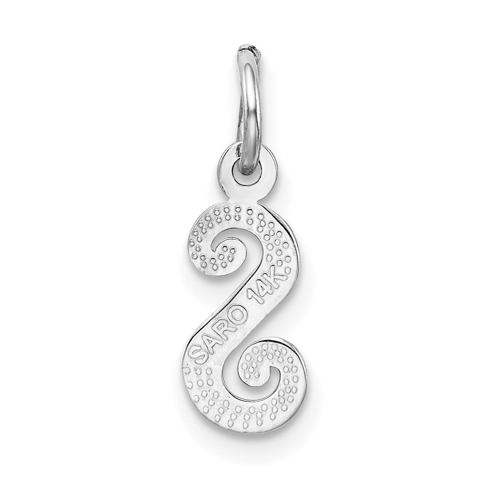 14KW White Gold Casted Script Letter S Initial Charm